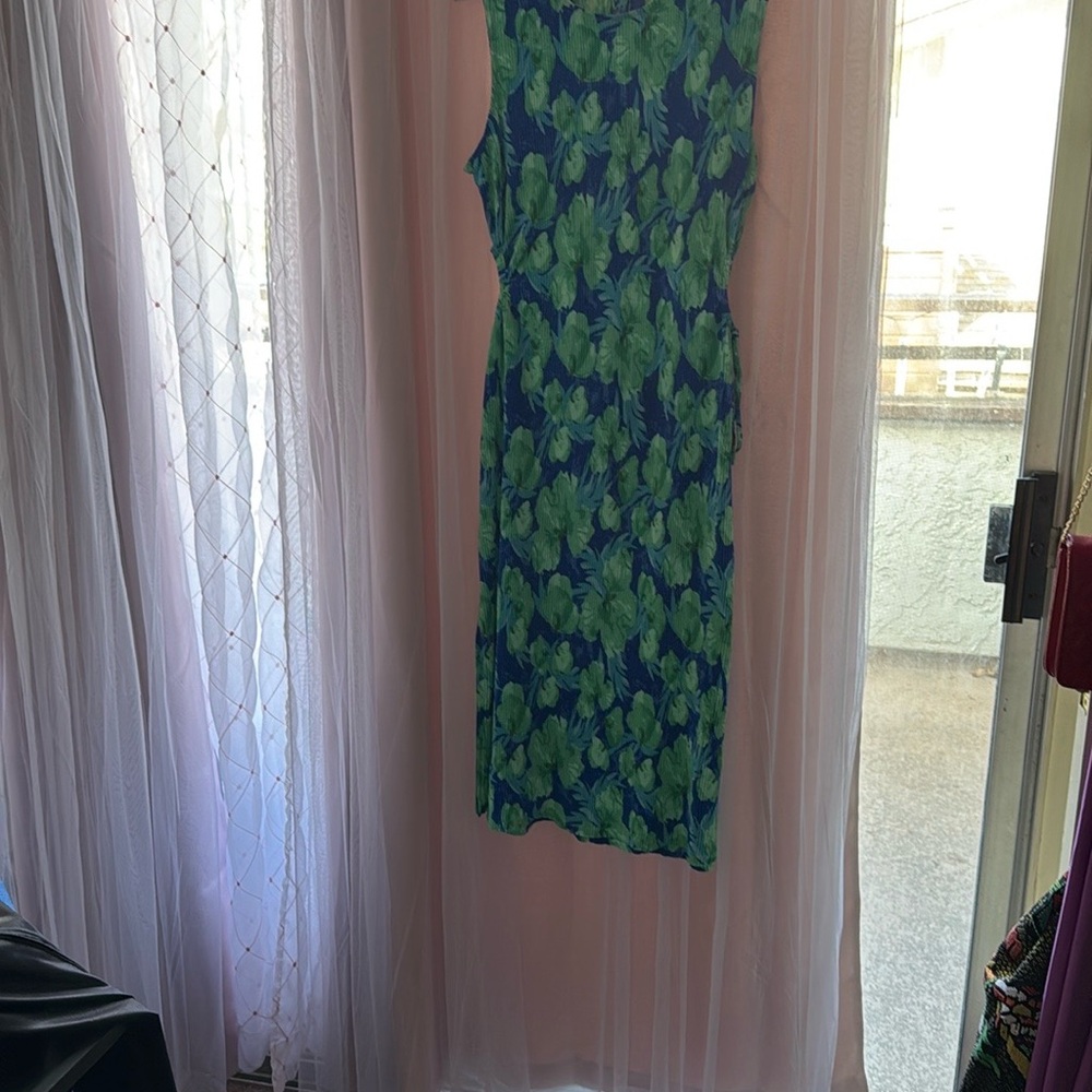 Sleeveless Green and Blue Sheath Midi Dress for Cocktail